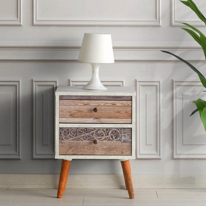 Hanah Home Mesilla de Noche Malmo Blanco y Nogal 40x55x35 cm